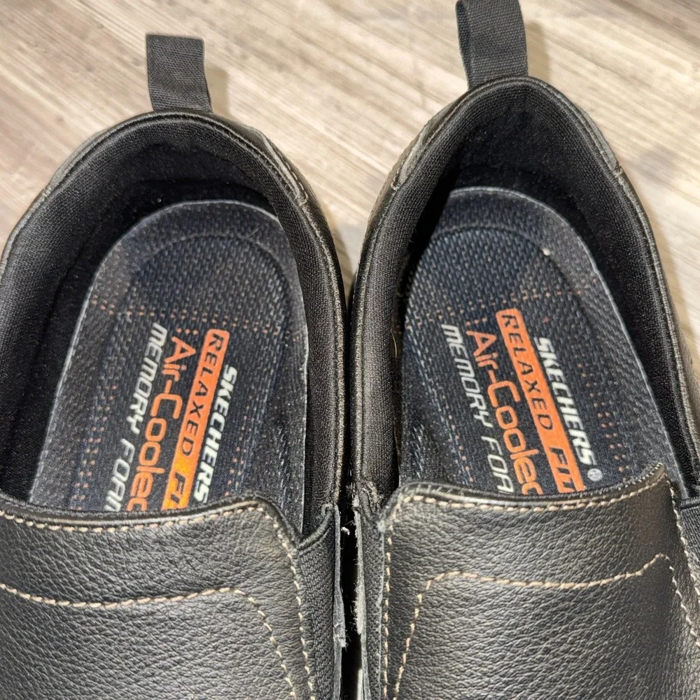 Skechers Harper Forde Slip On‎ Black Leather Casual Loafer Shoes Men's Size 10